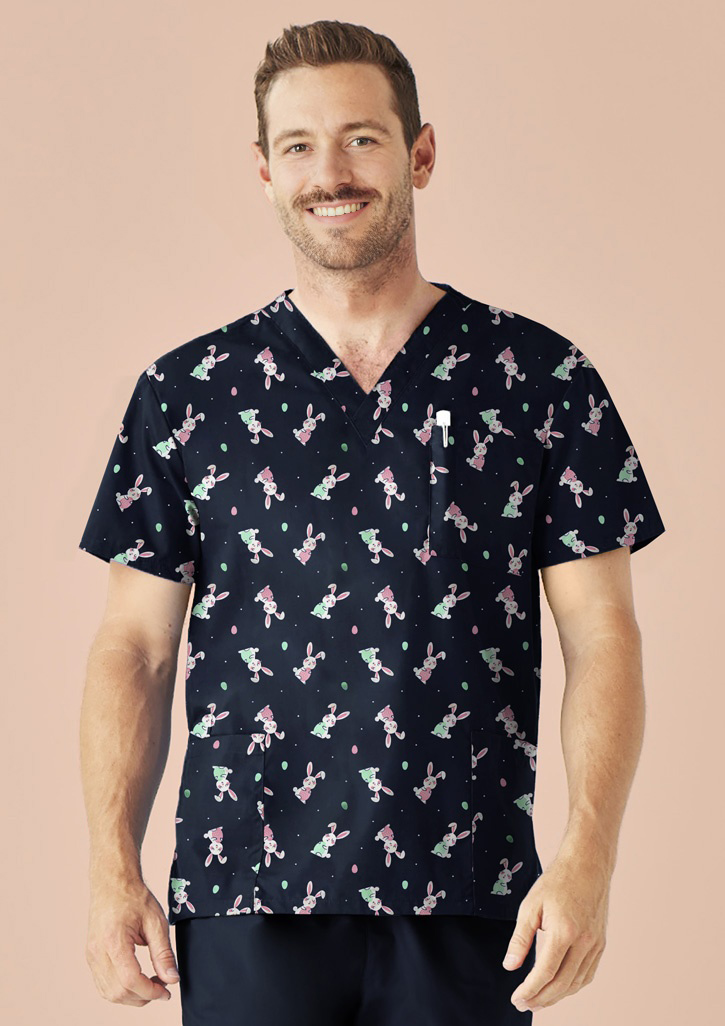 Mens Easter V-Neck Short Sleeve Scrub Top 3 Mens Easter V-Neck Short Sleeve Scrub Top